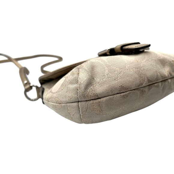 Coach Metallic Gold Beige Signature Jacquard Small Crossbody Bag Purse Buckle - Picture 5 of 7